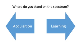 Where do you stand on the spectrum?
Acquisition Learning
 