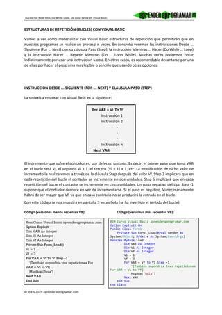 Bucles for next step do while loop loop while visual basic ejemplo | PDF