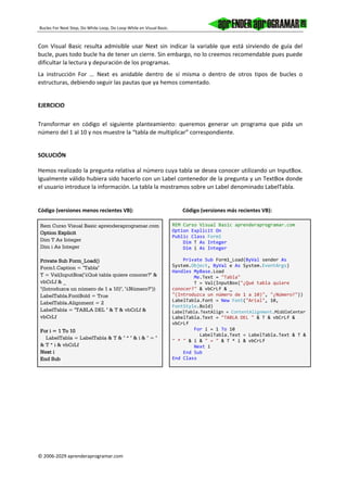 Bucles for next step do while loop loop while visual basic ejemplo | PDF