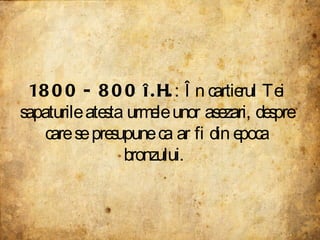 1800 - 800 î.H. : În cartierul Tei sapaturile atesta urmele unor asezari, despre care se presupune ca ar fi din epoca bronzului.  