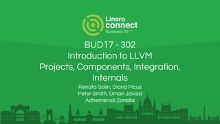 BUD17 - 302
Introduction to LLVM
Projects, Components, Integration,
Internals
Renato Golin, Diana Picus
Peter Smith, Omair Javaid
Adhemerval Zanella
 