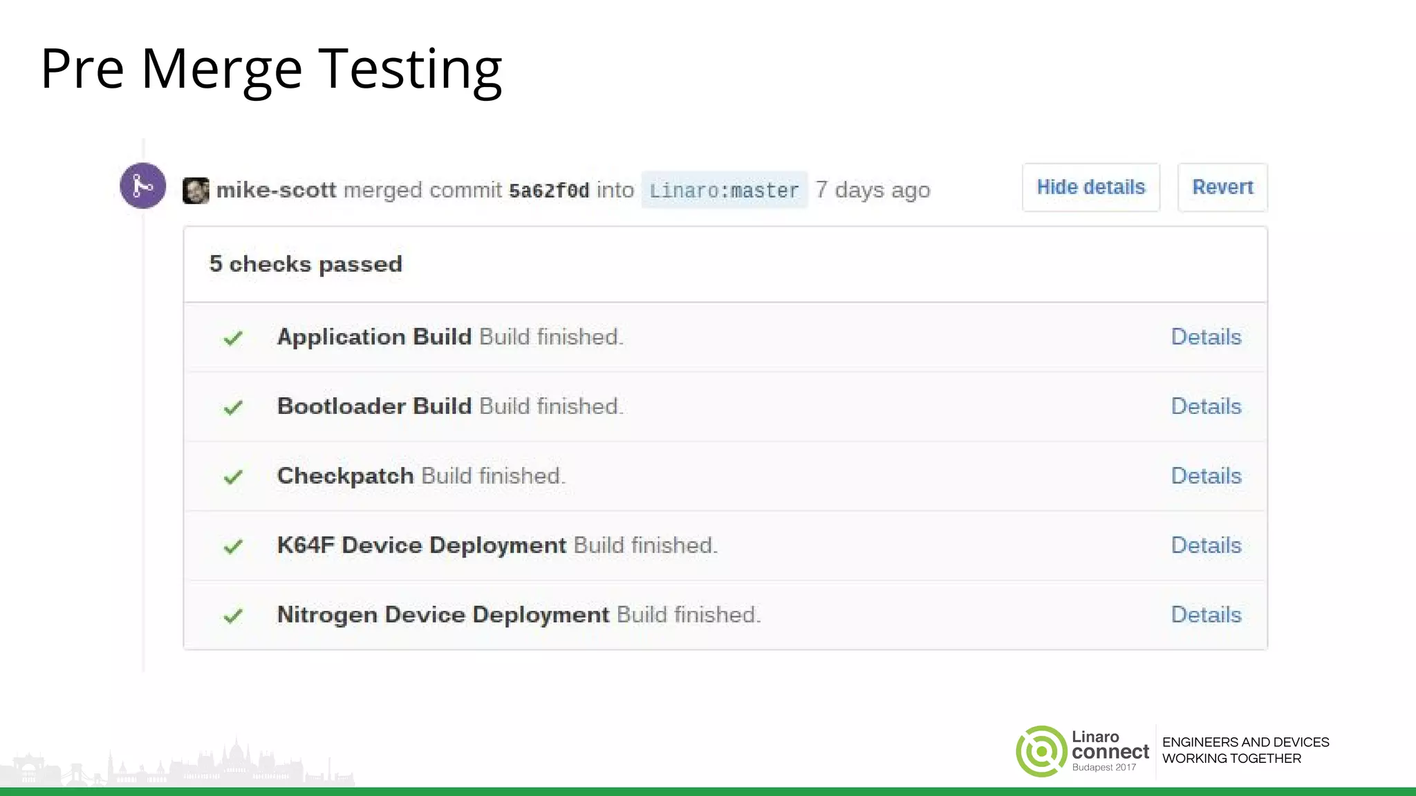 ENGINEERS AND DEVICES
WORKING TOGETHER
Pre Merge Testing
 