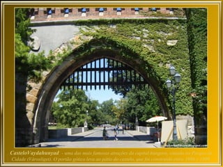 CasteloVaydahunyad - uma das mais famosas atrações da capital húngara, situado no Parque da
Cidade (Városliget). O portão gótico leva ao pátio do castelo, que foi construído entre 1896 e 1908.
 