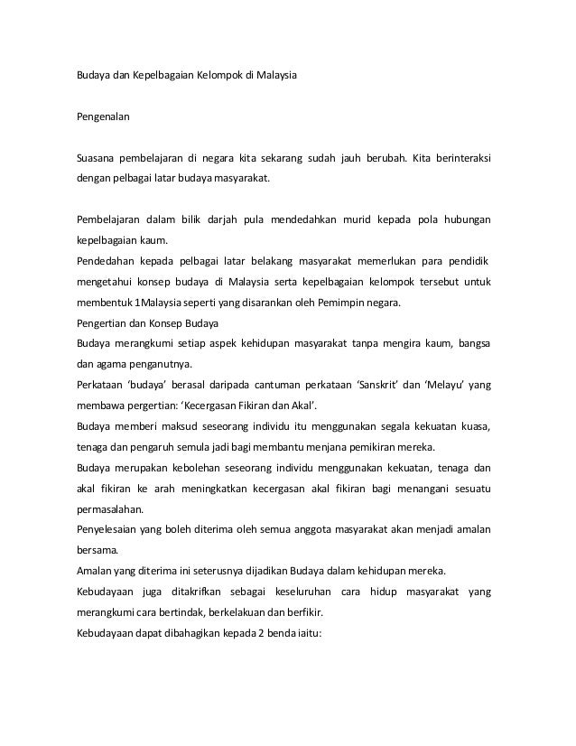 Budaya dan kepelbagaian kelompok di malaysia assingment edu 2013