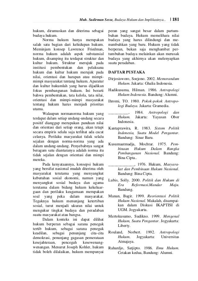 Budaya hukum dan implikasinya terhadap pembangunan hukum 