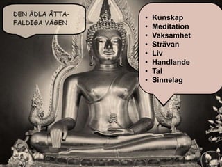 •   Kunskap
•   Meditation
•   Vaksamhet
•   Strävan
•   Liv
•   Handlande
•   Tal
•   Sinnelag
 