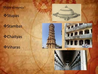Major elements
Stupas
Stambas
Chaityas
Viharas
 
