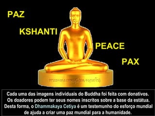 Cada uma das imagens individuais do Buddha foi feita com donativos.  Os doadores podem ter seus nomes inscritos sobre a base da estátua. Desta forma, o  Dhammakaya Cetiya  é um testemunho do esforço mundial de ajuda a criar uma paz mundial para a humanidade.  PAZ KSHANTI PEACE PAX 