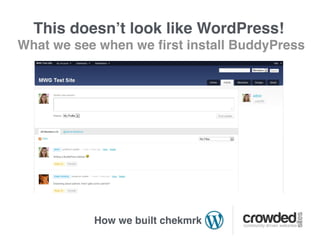 This doesn’t look like WordPress!
What we see when we ﬁrst install BuddyPress




           How we built chekmrk
 