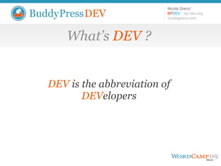Introduction to BuddyPressDEV