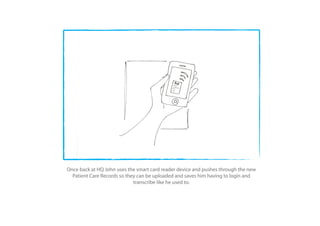 Once back at HQ John uses the smart card reader device and pushes through the new
  Patient Care Records so they can be uploaded and saves him having to login and
                             transcribe like he used to.
 