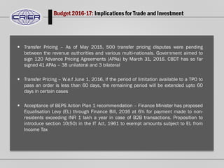 Budget 2016-17: Implications for Trade and Investment Slide 11