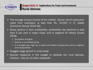 Budget 2016-17: Implications for Trade and Investment Slide 16