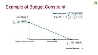 Example of Budget Constraint
29
Suppose a Consumer has bought: GD = 900 gallons
gallons of Gasoline
0
 