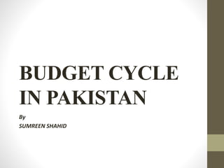 BUDGET CYCLE 
IN PAKISTAN 
By 
SUMREEN SHAHID 
 