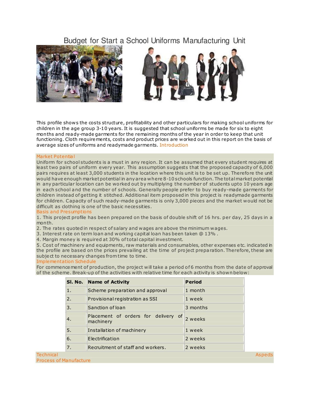 school uniform manufacturing business plan pdf