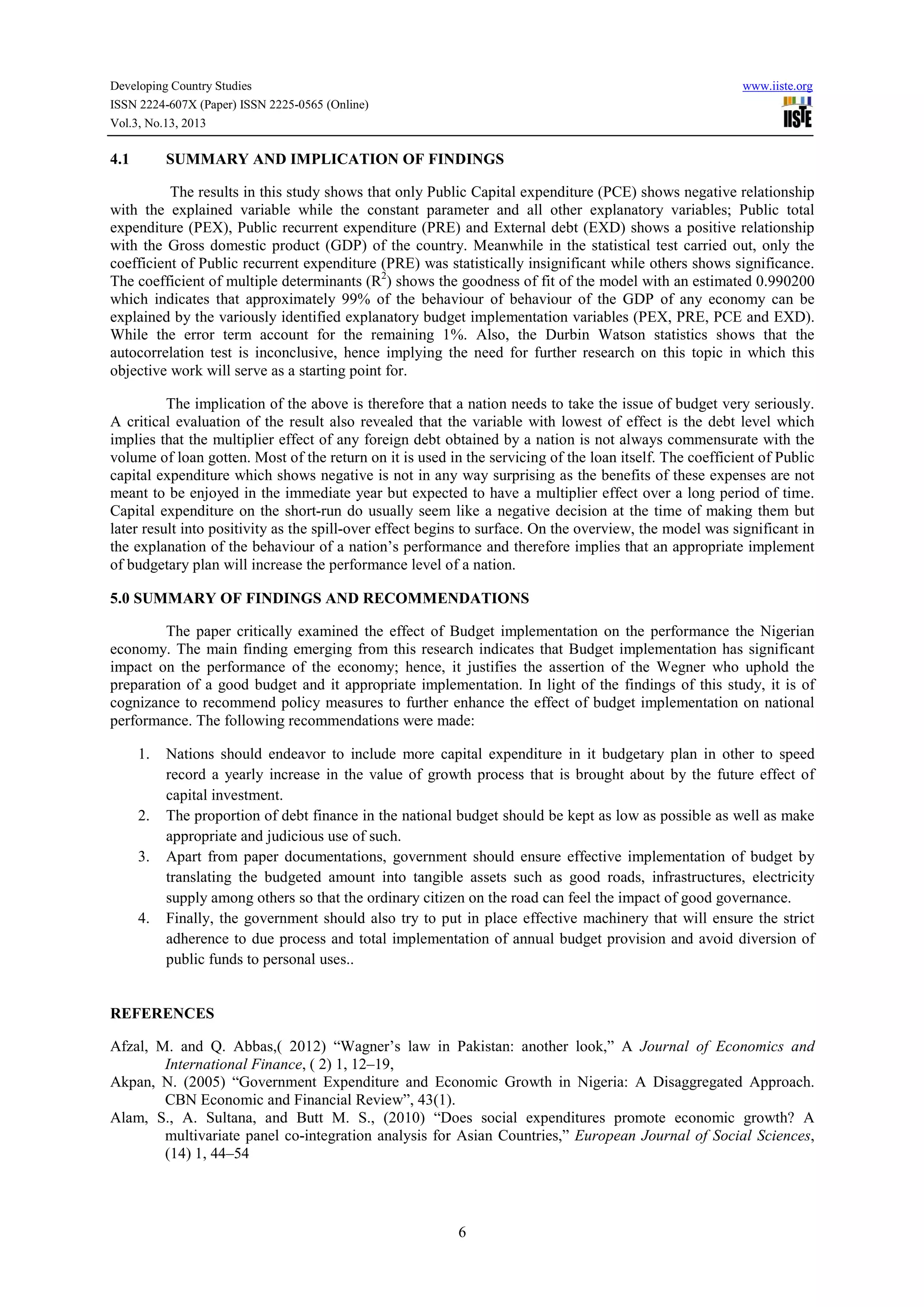 Budget implementation and economic growth in nigeria | PDF