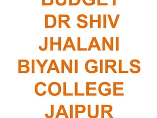 BUDGET
DR SHIV
JHALANI
BIYANI GIRLS
COLLEGE
 