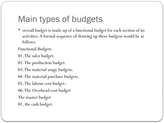 Budget Function Budget purpose, functional budgets and master budgets are explained | PPTX