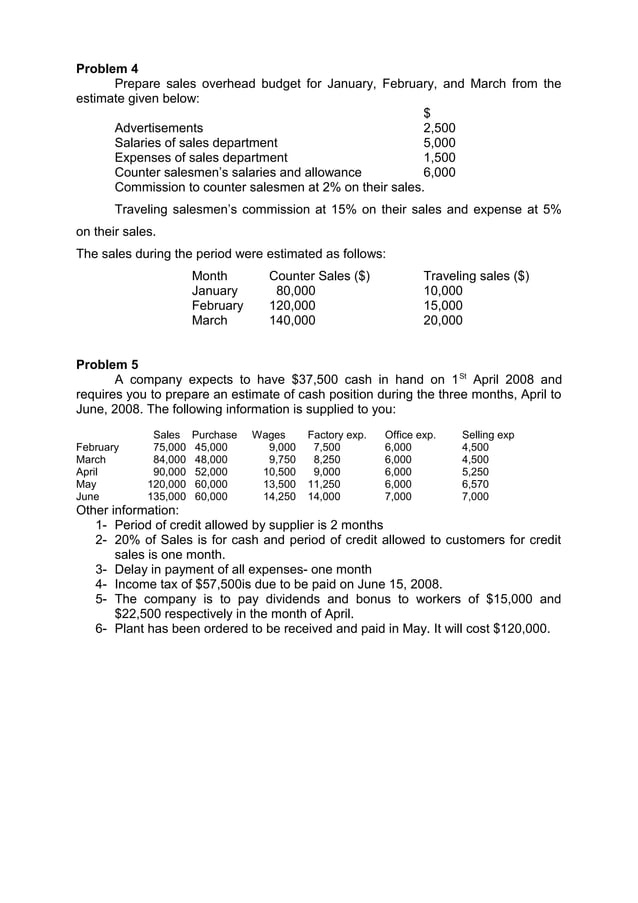 Budgeting exercise | PDF