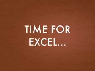 TIME FOR
EXCEL…
 