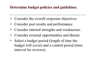 Budgeting planning control