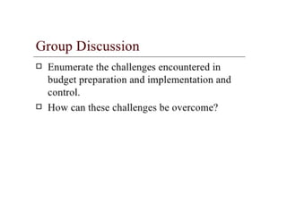 Budgeting planning control