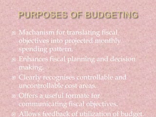  Machanism for translating fiscal 
objectives into projected monthly 
spending pattern. 
 Enhances fiscal planning and d...