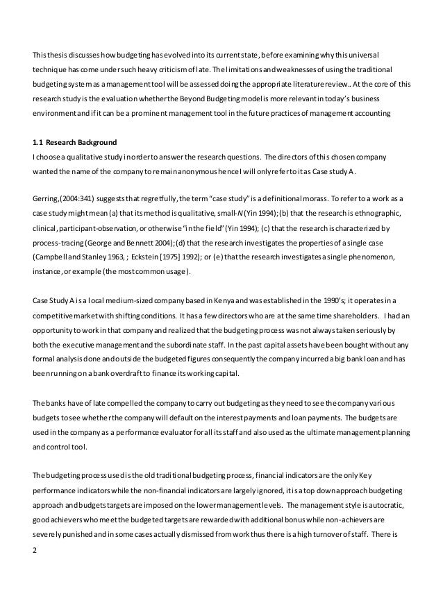 budgetary case control dissertation study
