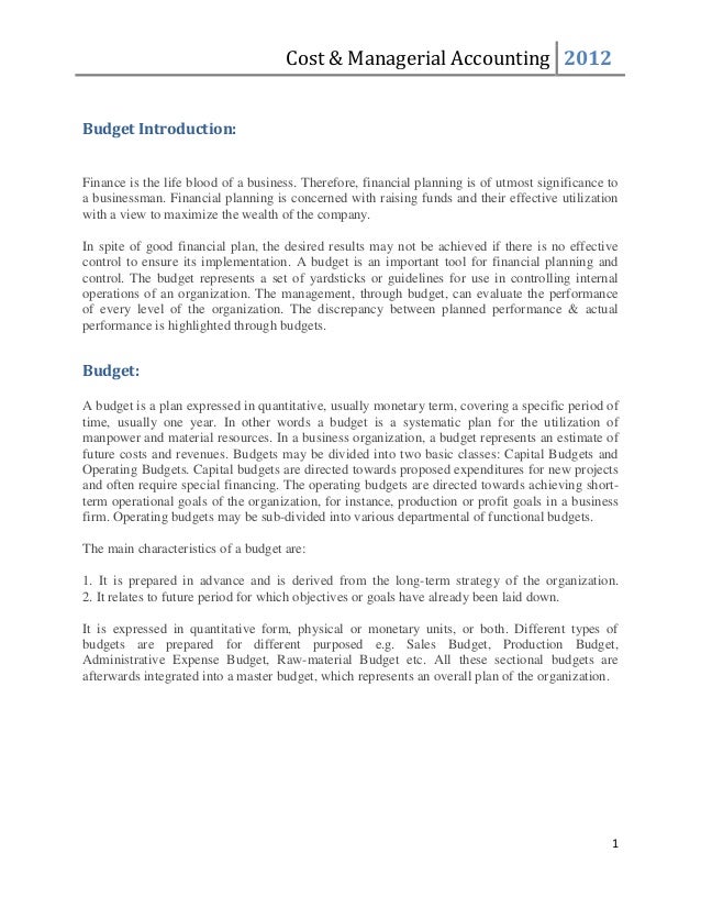 cost managerial accounting budgeting techniques budget plan form