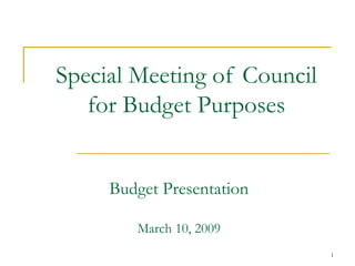 Special Meeting of Council for Budget Purposes Budget Presentation March 10, 2009 