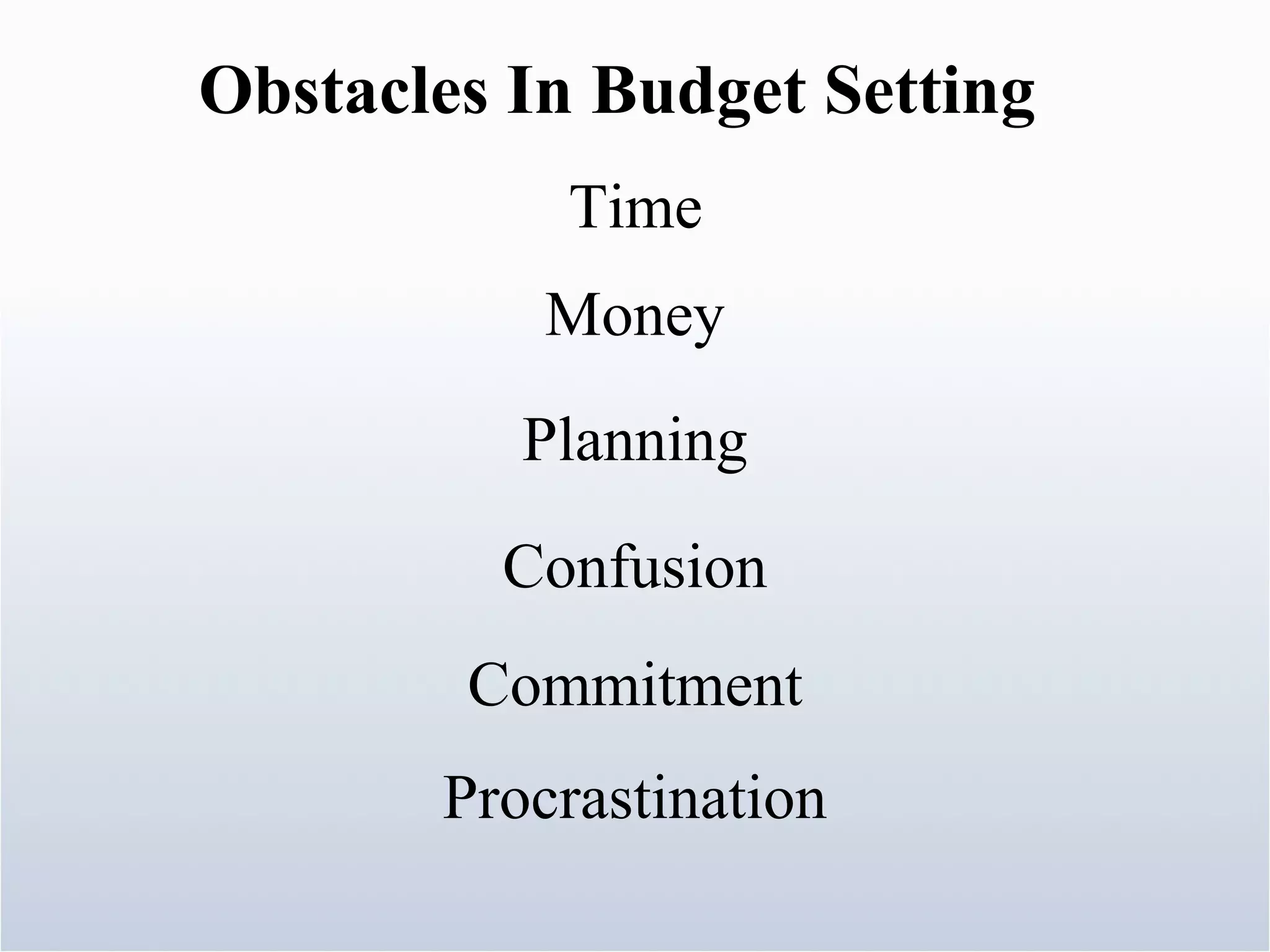 Time Obstacles In Budget Setting Money Planning Confusion Commitment Procrastination 