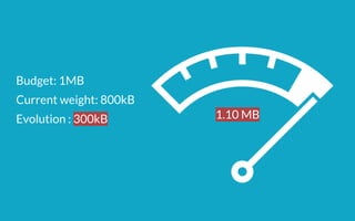 Budget: 1MB
Current weight: 800kB
Evolution : 300kB 1.10 MB
 