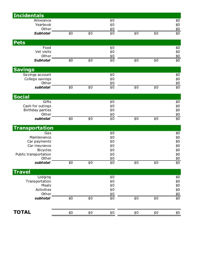 family budget spreadsheet by wise bread