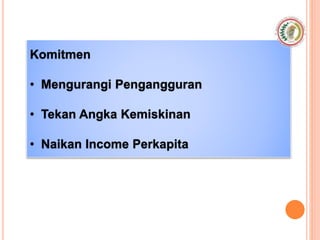 Komitmen
• Mengurangi Pengangguran
• Tekan Angka Kemiskinan
• Naikan Income Perkapita
 