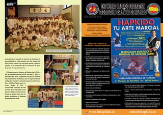 Este acuerdo es rubricado por el Presidente de 
la International Kenpo-Kai Organization, el Maes-tro 
Chiaki Ohashi y por el Director del DNK Sr. Car-los 
Jódar. 
A partir de ese momento, el Kenpo-Kai en España 
tuvo que adaptarse a las estructuras de funciona-miento 
del DNK (exámenes, cursos…), incorporar la 
reglamentación de los sistemas de competición na-cionales 
y varios aspectos más que harían del 
Kenpo-Kai un sistema completamente integrado en 
el DNK. Esto, que puede parecer una pérdida de 
identidad, no lo es, ya que el Kenpo-Kai conserva 
todo su sistema de enseñanza intacto, mantiene su 
reglamentación en las actividades a nivel internacio-nal, 
como por ejemplo, en su participación en el 
campeonato del Mundo de Kenpo-Kai que se cele-bra 
cada 3 años en la ciudad japonesa de Hama-matsu 
y en el que en los años 2010 y 2013, fue una 
selección española compuesta por miembros de 
Kenpo-Kai del DNK. 
Está claro que dentro de una organización tiene 
que haber puntos comunes para un buen funciona-miento 
y Kenpo-Kai ve esa adaptación (algunos lo 
denominan “cesión”) como una evolución para al-canzar 
un objetivo mucho mayor, que es la de contar 
con una organización oficial única para todo el 
Kenpo nacional, lo mismo que tiene Karate. 
A lo largo de estos años y con la incorporación 
cada vez de más sistemas, el DNK también ha evo-dicha 
Las páginas del 
kenpo 
Shihan Vidal, como embajador de IKKO Japón en Nepal, en un acto oficial acompañado por miem-bros 
del Gobierno nepalí y por la más alta institución del budismo en ese país. 
Federación, el Maestro Luis M. Villegas, para 
integrar al Kenpo-Kai como subdepartamento autó-nomo 
en el Departamento de Sanbo Keno, pero 
aunque todos los miembros de Kenpo-Kai en Es-paña 
contaban con titulación del CSD y cumplían 
todos los requisitos de calidad exigidos por el 
mismo, las titulaciones no eran realmente de Kenpo 
(ya que esta disciplina solo la tiene reconocida el 
CSD a la Real Federación Española de Karate y DA). 
En el año 2009 se produce una remodelación en 
el DNK gracias al Presidente de la RFEK, Antonio 
Moreno, proporcionando al DNK las herramientas 
necesarias para ser el departamento que aglutine a 
todos los sistemas Kenpo practicados en España y 
el Kenpo-Kai no fue ajeno a ello, por lo que tras con-sultar 
la Delegación Española con la sede en Japón, 
se recibe autorización para abrir conversaciones al 
más alto nivel. 
El Director Nacional del DNK, el Sr. Carlos Jódar 
y el Shihan Vidal (Director para Europa de Kenpo- 
Kai), tienen varias reuniones en las que se llega a 
un acuerdo oficial, pasando el DNK a ser el orga-nismo 
oficial del Kenpo-Kai en España y donde 
todos los practicantes de esta escuela deben estar 
afiliados al mismo. 
De izquierda a derecha: Shihan Martínez (España), Shihan Konda 
(Japón), Shihan Zoubiri (Francia, Nippon Kempo), Shihan Vidal 
(España), Shihan Ustariz (Francia), Shihan Yamamoto (Japón). 
Artículo en la prensa japonesa sobre la Recepción del Gobierno 
japonés al Maestro Vidal como reconocimiento a su labor. 
Foto de grupo durante el 
Campeonato de España 
de Kenpo 2009 en Madrid. 
“El Director Nacional del DNK, el 
Sr. Carlos Jódar y el Shihan Vidal 
(Director para Europa de Kenpo- 
Kai), tienen varias reuniones en las 
que se llega a un acuerdo oficial, 
pasando el DNK a ser el orga-nismo 
oficial del Kenpo-Kai en Es-paña 
y donde todos los 
practicantes de esta escuela deben 
estar afiliados al mismo.” 
60 l El Budoka 2.0 Septiembre - Octubre 2014 l 61 
 