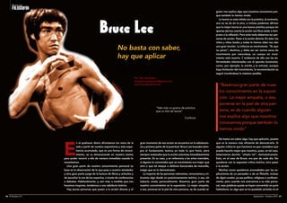 Editorial Alas 
c/ Villarroel, 124 - bajos 
08011 Barcelona 
info@editorial-alas.com 
www.editorial-alas.com 
Bibliografía 
Editorial 
ALAS 
COLECCIÓN CUADERNOS BUDO 
€ 
Septiembre - Octubre 2014 l 81 
Artes Marciales 
Cine 
NOVEDAD 
EDITORIAL 
Idea y dirección de la colección: José Santos Nalda 
http://www.editorial-alas.com/ AIKIDO. PREPARACIÓN 
DEL ExAMEN DE CINTU-RÓN 
NEgRO 
Por J. Santos Nalda 
P.V.P. 7 euros 
56 páginas 
KENDO 
EL CAMINO DE LA ESPADA 
Por J. V. Gil, F. A. Beltrán, J. Á. Martínez, A. I. Marína 
P.V.P. 7 euros 
52 páginas 
JUDO. ESCUELA 
DE VALORES 
Por Carlos Gutiérrez 
P.V.P. 7 euros 
64 páginas 
JIU JITSU INFANTIL 
ESPÍRITU DE 
COOPERACIÓN 
Por Carlos Alba 
P.V.P. 7 euros 
72 páginas 
TAEKWONDO 
MÁS ALLÁ DEL DEPORTE 
Por Josetxo Sagarra 
P.V.P. 7 euros 
60 páginas Ofe rta!! 
Adquiera toda 
la Colección 
Cuadernos Budo 
por 29,95* 
* El precio incluye el envío de los 5 cuadernos (gastos de envío incluidos) 
a Península y Baleares, por Paquete Postal Certificado. 
Cada ejemplar suelto: 7 euros + 4 euros de gastos de envío. 
Sobre Steven Dasz 
Steven Dasz se inició en la Gimnasia Artística en la ciudad de Buenos 
Aires en el Club Atlético River Plate a la edad de 16 años. También entrenó 
en el CENARD (Centro de alto rendimiento deportivo). A los 19 años se 
interesó por los Deportes Acrobáticos, enfocándose en la disciplina de Tram-polín 
(Cama Elástica). Luego incursionó en disciplinas como la Capoeira y el 
Kungfu Wushu, tomando clases en diferentes escuelas de Buenos Aires, Sao 
Paulo, Los Ángeles y Madrid. 
Comenzó a dictar clases de Acrobacias para principiantes en la ciudad 
de Madrid, en el año 2007. Actualmente reside en Hong Kong donde dicta 
clases particulares y workshops alrededor de Asia. 
acrobaticslessons@gmail.com 
https://www.facebook.com/AcrobaticsGymnasticsAsia 
http://www.imdb.com/name/nm2531116/ 
de gimnasia artística) debutando en la película 
“GymKata”, donde también participan Richard Nor-thon 
y Conan Lee (entre otros), estos últimos verda-deros 
artistas marciales en el cine. 
Otra cinta que usa gimnastas y los torna luchado-res 
es “Born to Fight” (2004) protagonizada por Dan 
Chupong, un excelente acróbata y doble de riesgo 
con un estilo de saltos proveniente del Sepak Takraw 
(una disciplina que mezcla el fútbol y el voleibol) 
donde participa la exgimnasta del equipo nacio-nal 
de Thailandia, Rattaporn Khemtong, y diversos 
atletas. 
Público americano y asiático 
Visto por un público de cine americano, las acro-bacias 
deslumbran en toda actuación que se mues-tren. 
No importa cuándo ni dónde estén presentes. 
Como queriendo dar a entender que quien las 
muestra tiene ventaja sobre los demás peleadores. 
Es muy común ver películas de Artes Marciales ame-ricanas 
de clase B, donde los movimientos de lucha y 
las acrobacias son como el agua y el aceite. 
Para el aficionado al cine asiático, el arte es más 
complejo, la destreza está relacionada con el movi-miento 
anterior y/o el golpe. Haciendo una fusión de 
movimientos encadenados, logrando así una sin-fonía 
corporal, a veces difícil de recordar con solo 
una vez vista. 
“Operation Scorpio” (1992) es un válido ejemplo 
de un trabajo excelente y de cómo las acrobacias y 
el Kungfu cinematográfico se unen para dar vida a 
un estilo diferente de pelear en el cine. Protagoni-zada 
por Chin Kar Lok, el ya desaparecido Sifu Lau 
Kar Leung y también el Coreano súper acróbata 
Kim Won Jin. 
Otra que sobresale es “Line of Duty” (1985) en la 
que Michelle Yeoh y Cynthia Rothrock con el grupo 
de especialistas usan las acrobacias de forma 
extrema, logrando escenas muy interesantes. 
El grupo Alfha Stunt Team, con el japonés Koichi 
Sakamoto a la cabeza, mantiene el estilo “Hong 
Kong Style” de los años 80, creando escenas de 
acción con los movimientos de acrobacias. Por 
ejemplo en “Drive” (1998) con Mark Dacascos como 
protagonista. También este grupo participó en las 
sagas de los famosos Power Rangers, mostrando 
en TV, Artes Marciales y Acrobacias de clase A para 
un público infantil. 
Se muestren como se muestren, las acrobacias 
tienen un lugar importante a la hora de diseñar y 
mostrar una escena de pelea de Artes Marciales. 
Por este motivo, el cine siempre será un punto de 
referencia, donde el viejo arte circense haga su 
aparición en esta modalidad. 
84 l El Budoka 2.0 
 