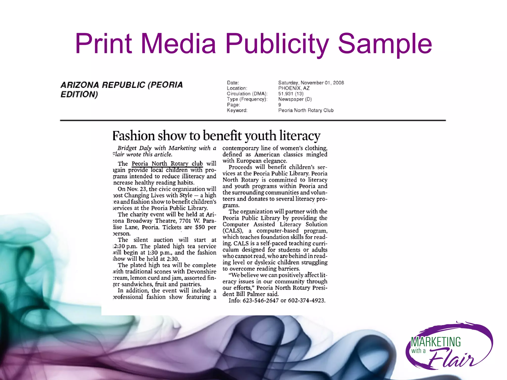 Print Media Publicity Sample 