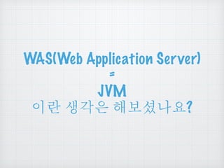 WAS(Web Application Server) 
= 
JVM 
ၦೣ ແੜၔ ጄพ໮୾ဠ? 
 