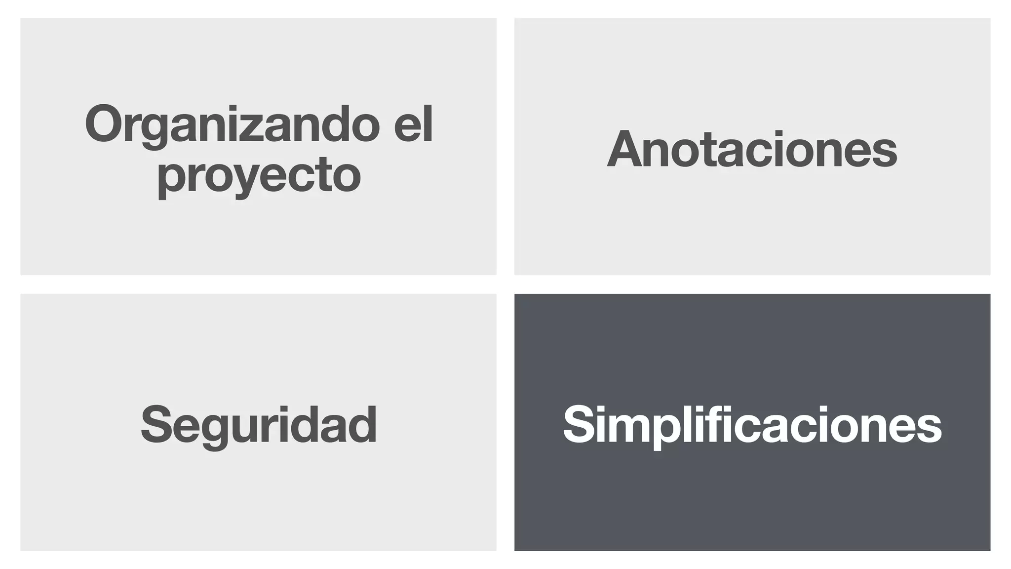 Organizando el
proyecto
Seguridad
Anotaciones
Simplificaciones
 