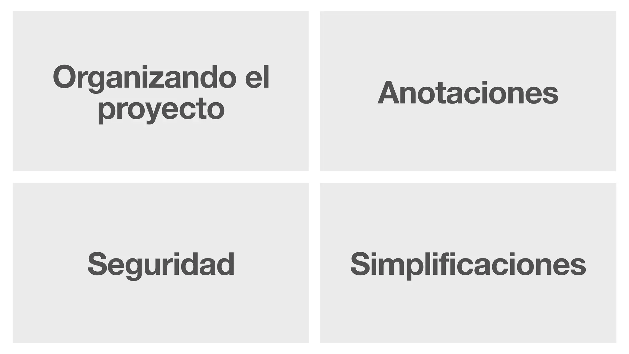 Organizando el
proyecto
Seguridad
Anotaciones
Simplificaciones
 