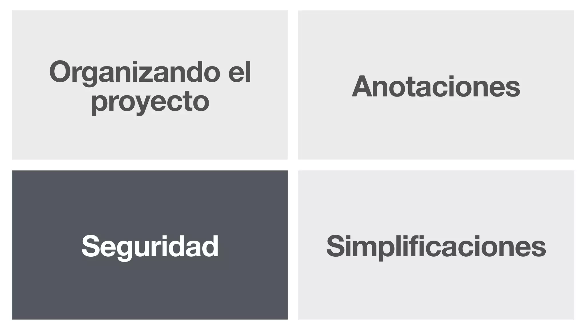 Organizando el
proyecto
Seguridad
Anotaciones
Simplificaciones
 