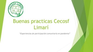 Buenas practicas Cecosf
Limarí
“Experiencias de participación comunitaria en pandemia”
 