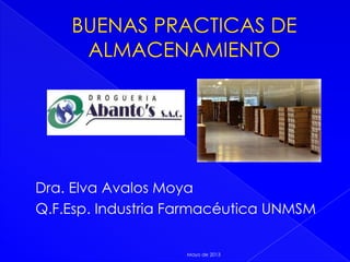 Dra. Elva Avalos Moya
Q.F.Esp. Industria Farmacéutica UNMSM
Mayo de 2013
 