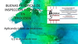 BUENAS PRÁCTICAS DE
INSPECCIÓN Y CONTROL
EN
PROCESOS
Aplicando tablas de muestreo
15 y 16 de Junio de 2020
 