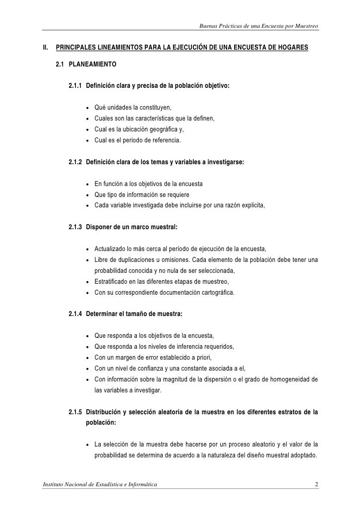 Buenas practicas de una encuesta por muestreo inei