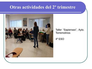 Otras actividades del 2º trimestre
Taller “Sapiensex”, Ayto.
Torremolinos
4º ESO
 