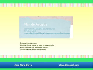 Área de intervención: 
Eliminación de barreras para el aprendizaje 
y participación del alumnado nuevo 
(incluido el de origen inmigrante). 
José María Olayo olayo.blogspot.com 
 