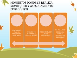 MOMENTOS DONDE SE REALIZA
MONITOREO Y ASESORAMIENTO
PEDAGÓGICO
 