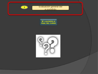 7   Evaluación general del
         e.portafolio




       Mi e.portafolio al
      FINAL DEL CURSO
 